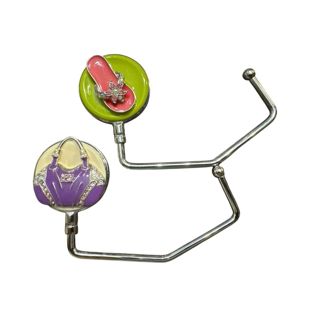 SPRING STREET PURSE HOOKS SET OF 2 HANDBAG HANGERS PURPLE BAG & FLIP FLOP